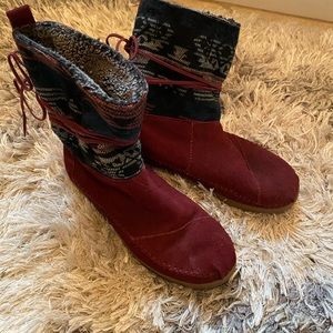 Toms Burgundy Suede Jacquard Women's Nepal Boots
